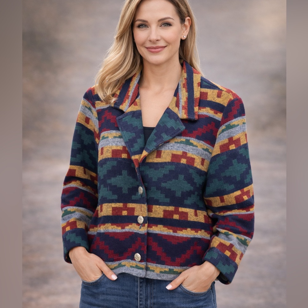 Vintage Willow Ridge Southwest Aztec Tapestry Jacket Size 14 P